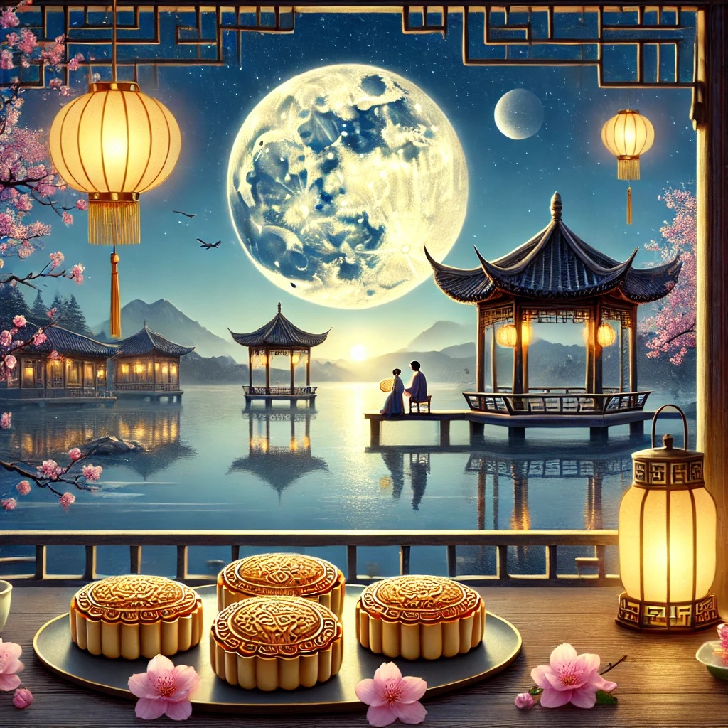 Mid-Autumn Festival Greetings and Commitment from Longyi Rubber Products Factory DALL·E 2024 09 17 18.54.04 A traditional Chinese Mid Autumn Festival scene featuring a bright full moon shining over a peaceful landscape. In the foreground there are round moo 副本